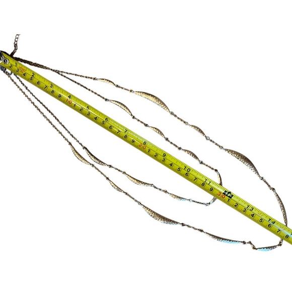 Vtg 00s Liz Claiborne 2 Strand Long Necklace Gold Curved Abstract Hammered Metal - Picture 3 of 5